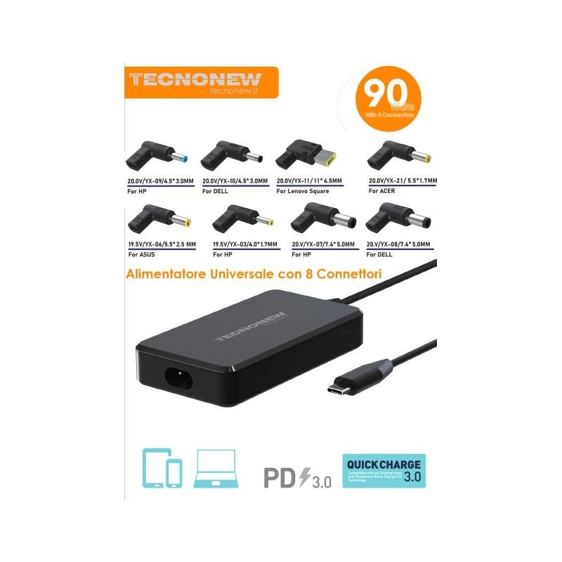 Alimentatore Universale Variabile 30W 8 connettori con uscita USB